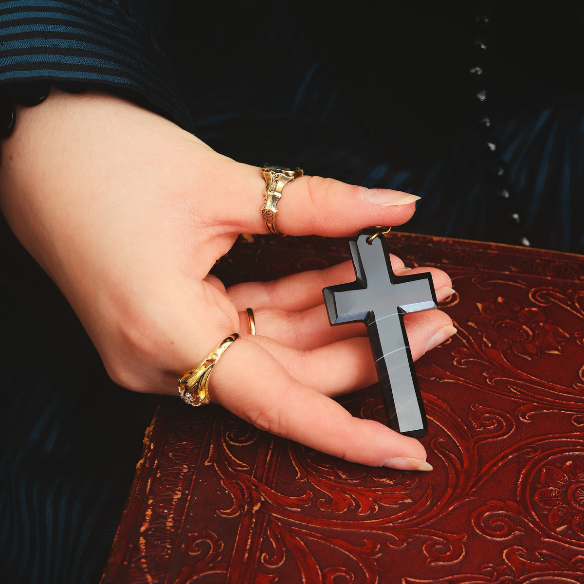 Victorian Gothic! Hand Carved Scottish Agate Cross