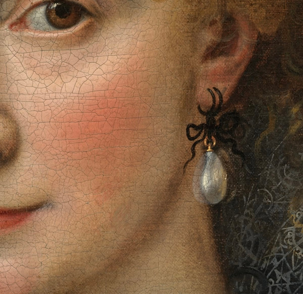 A Rare Antique Fish Scale Glass Pearl Drop Earring