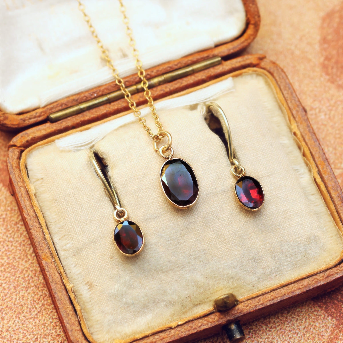 Recycled Foiled Garnet Earrings and Pendant