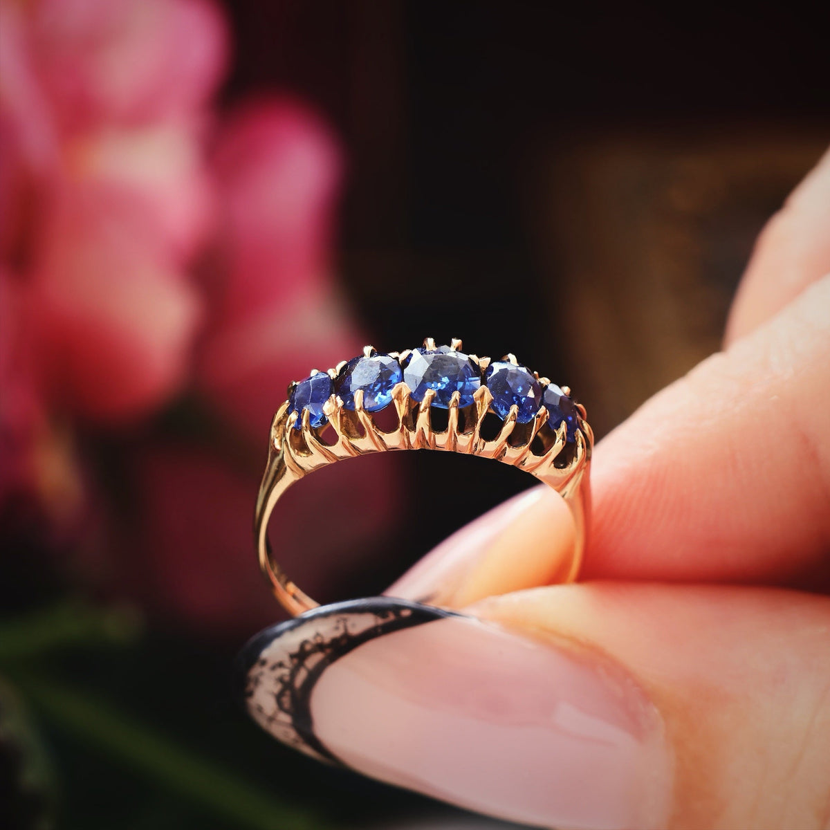 Wondrous Sparkling Midnight Blue Sapphire Engagement Ring
