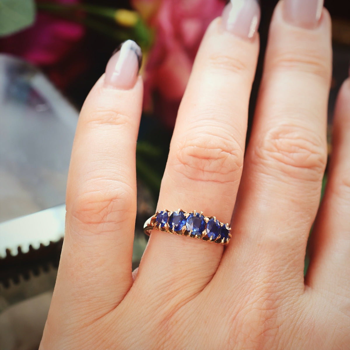 Wondrous Sparkling Midnight Blue Sapphire Engagement Ring