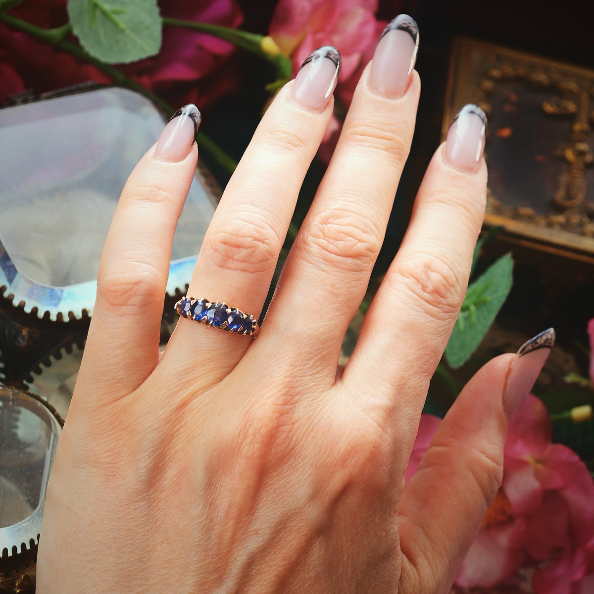 Wondrous Sparkling Midnight Blue Sapphire Engagement Ring