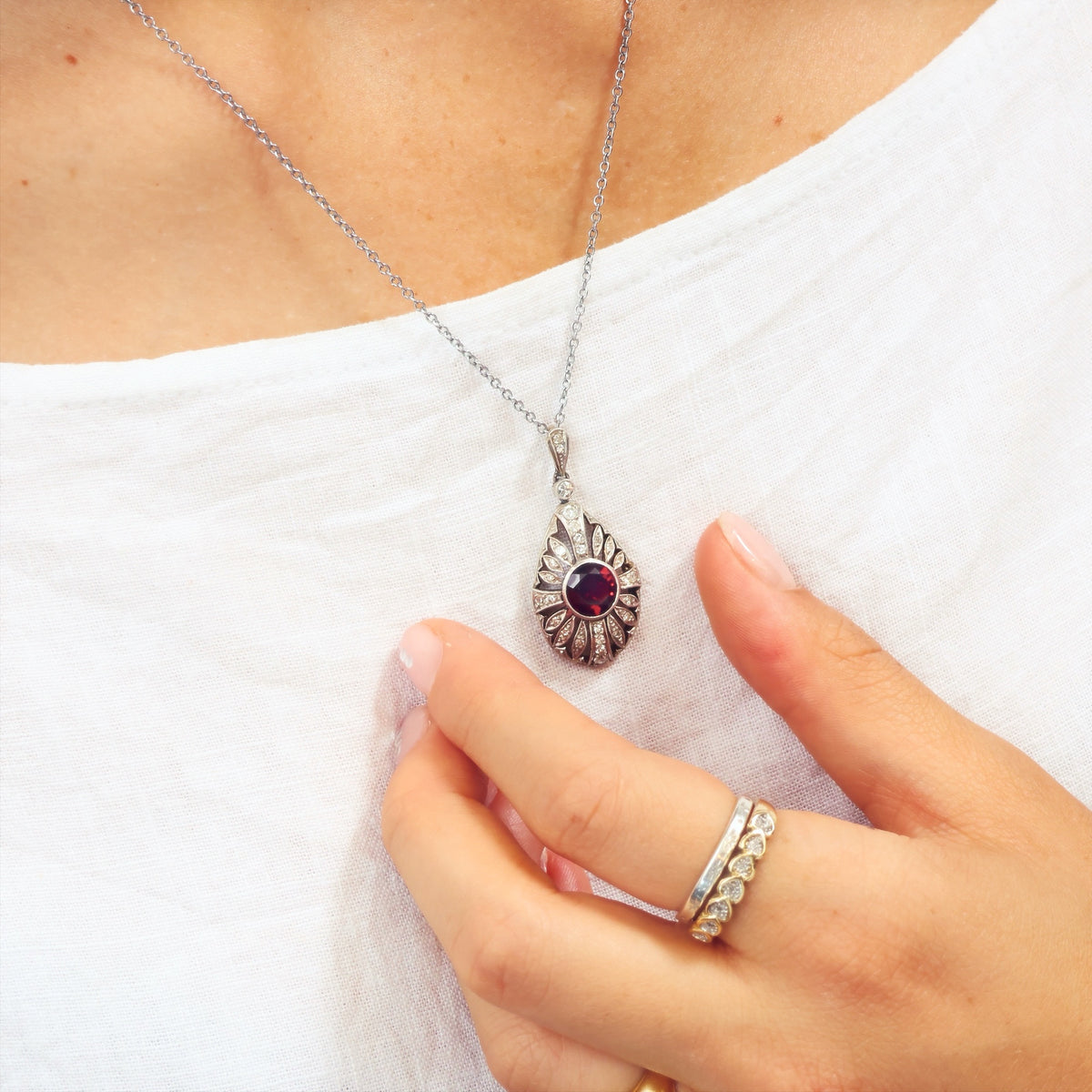 Vintage Art Deco Garnet & Diamond Pendant