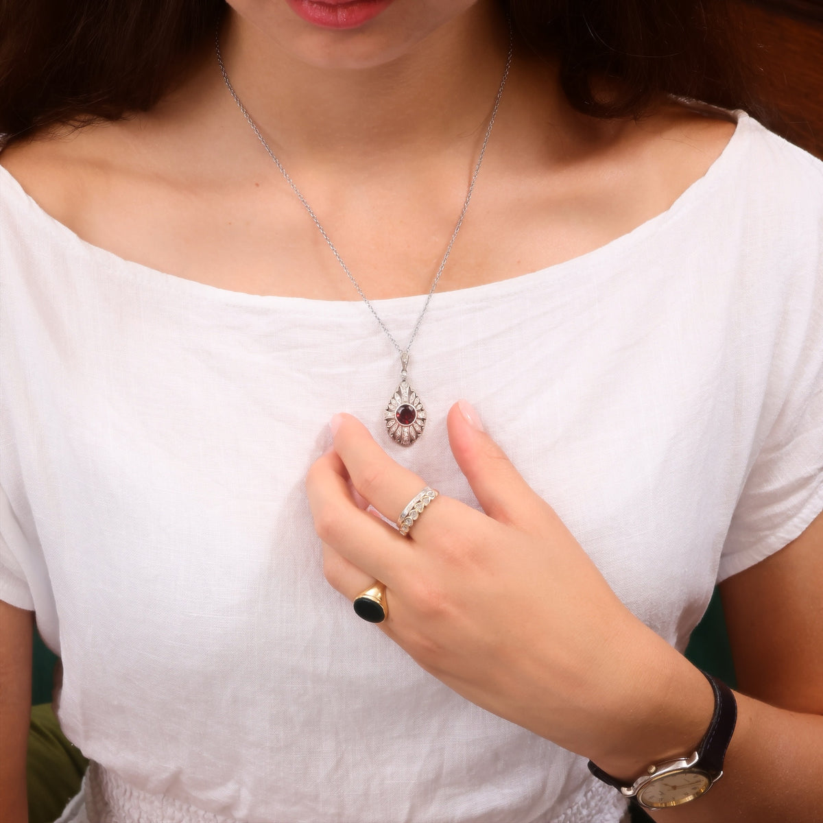 Vintage Art Deco Garnet & Diamond Pendant