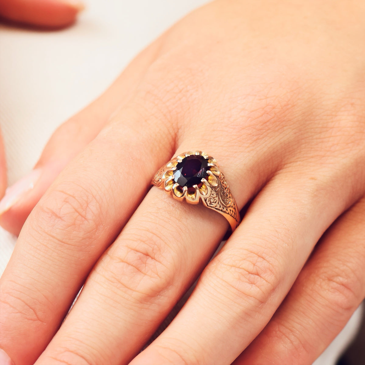 Antique Date 1908 Arts & Crafts Garnet Ring