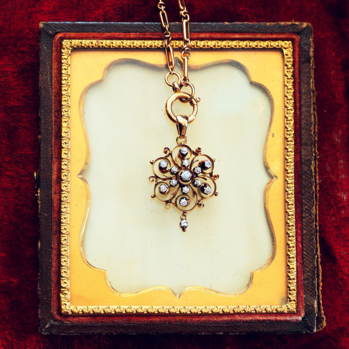 Finest Lovely! Antique 15ct Gold Diamond Pendant