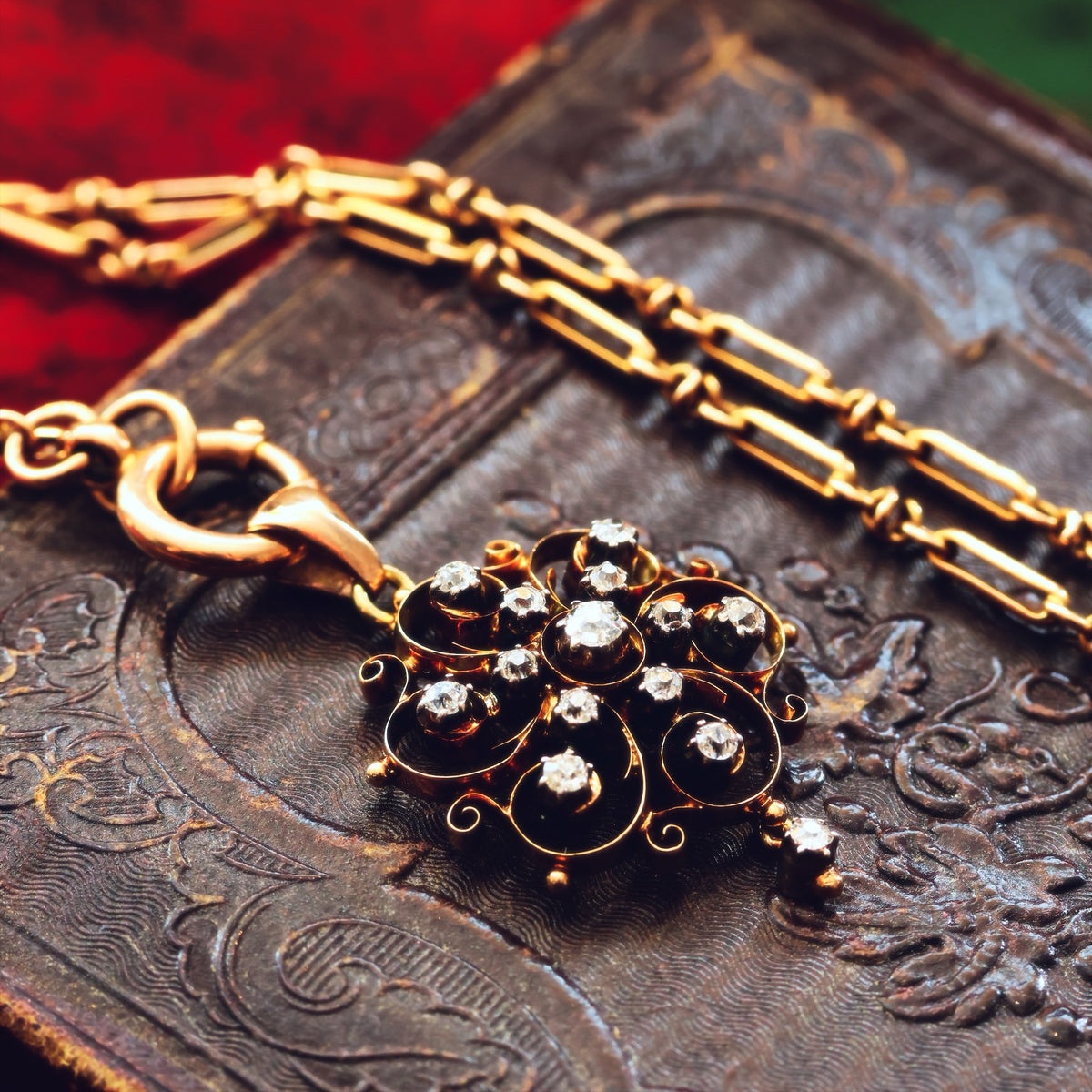 Finest Lovely! Antique 15ct Gold Diamond Pendant