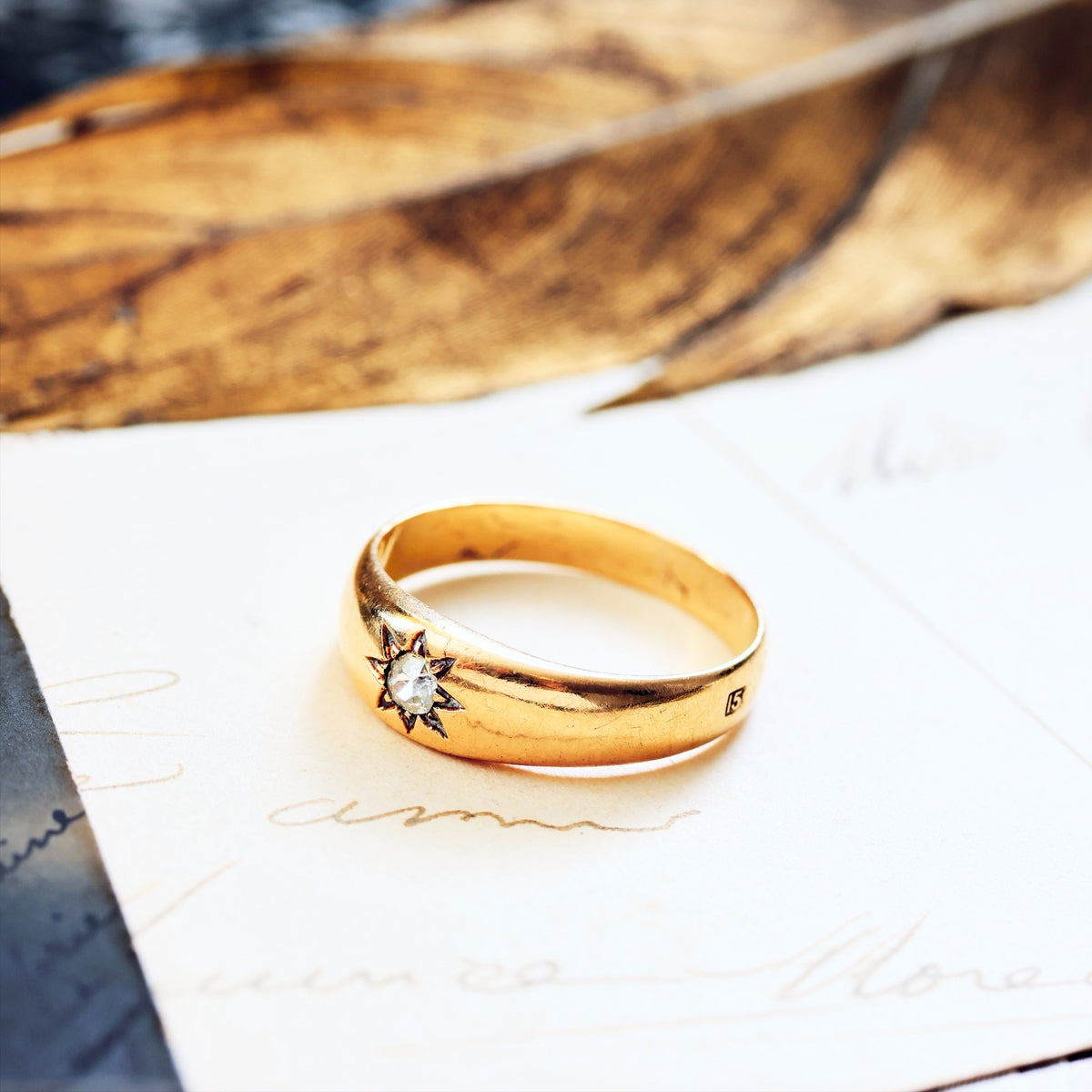 Antique 15CT Gold Gypsy Set Diamond Band Ring