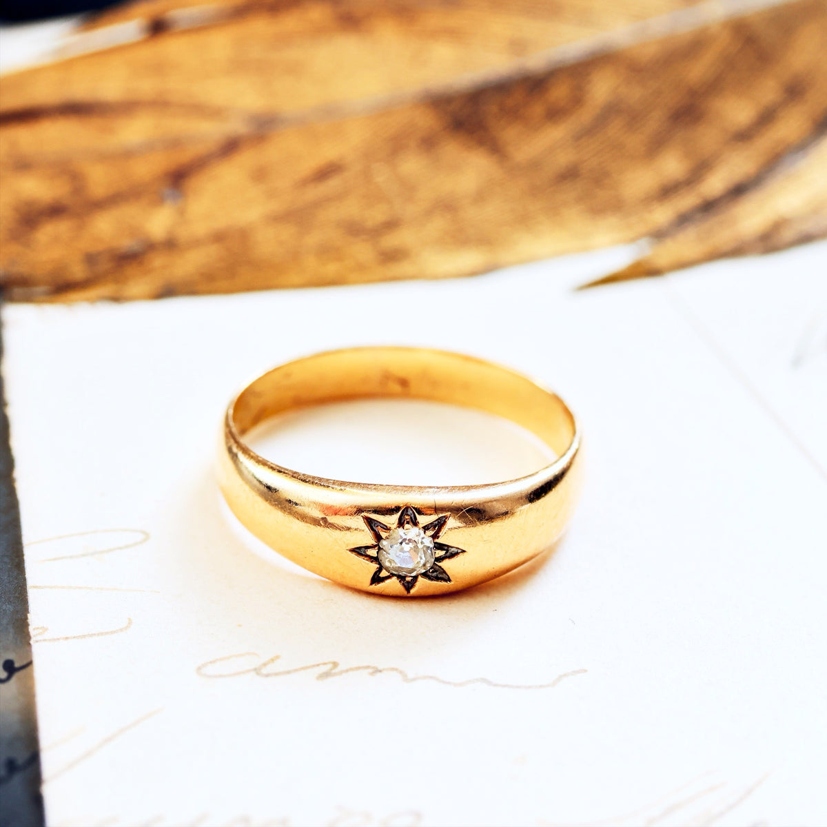 Antique 15CT Gold Gypsy Set Diamond Band Ring