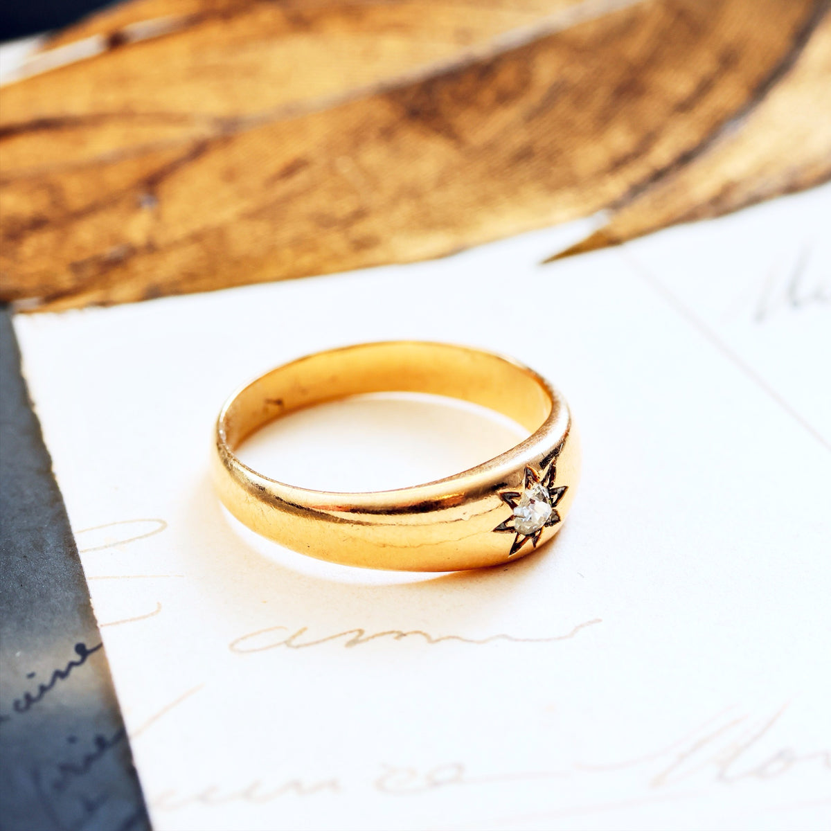 Antique 15CT Gold Gypsy Set Diamond Band Ring