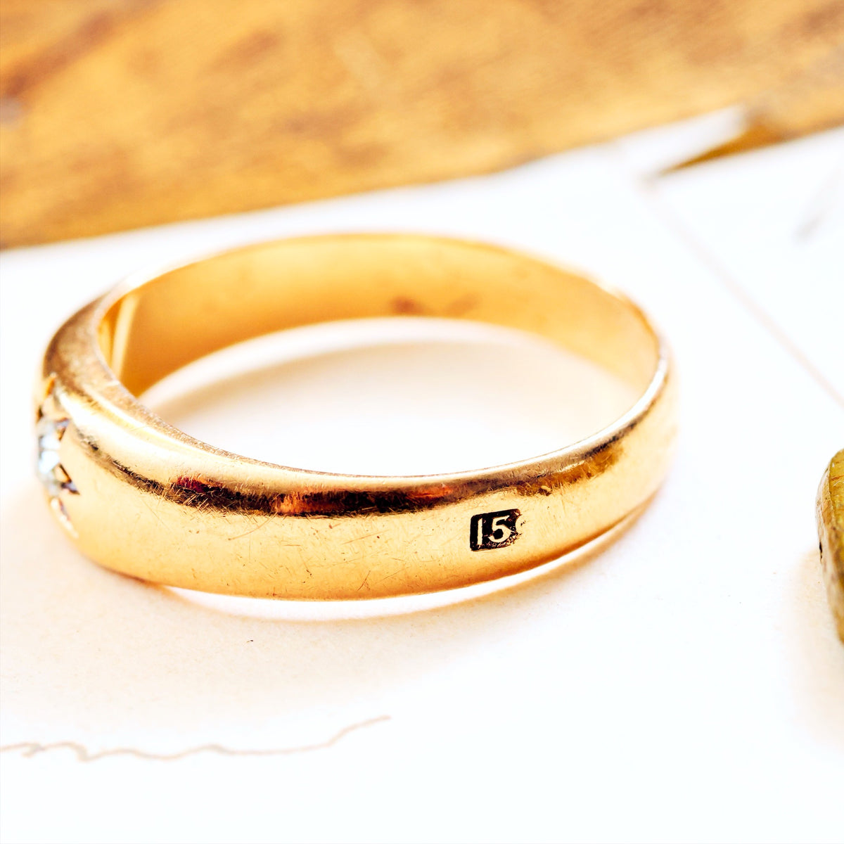 Antique 15CT Gold Gypsy Set Diamond Band Ring