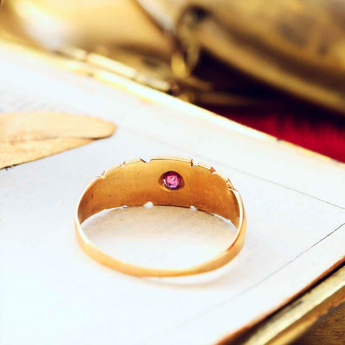 Date 1898 15ct Gold Ruby & Seed Pearl Ring