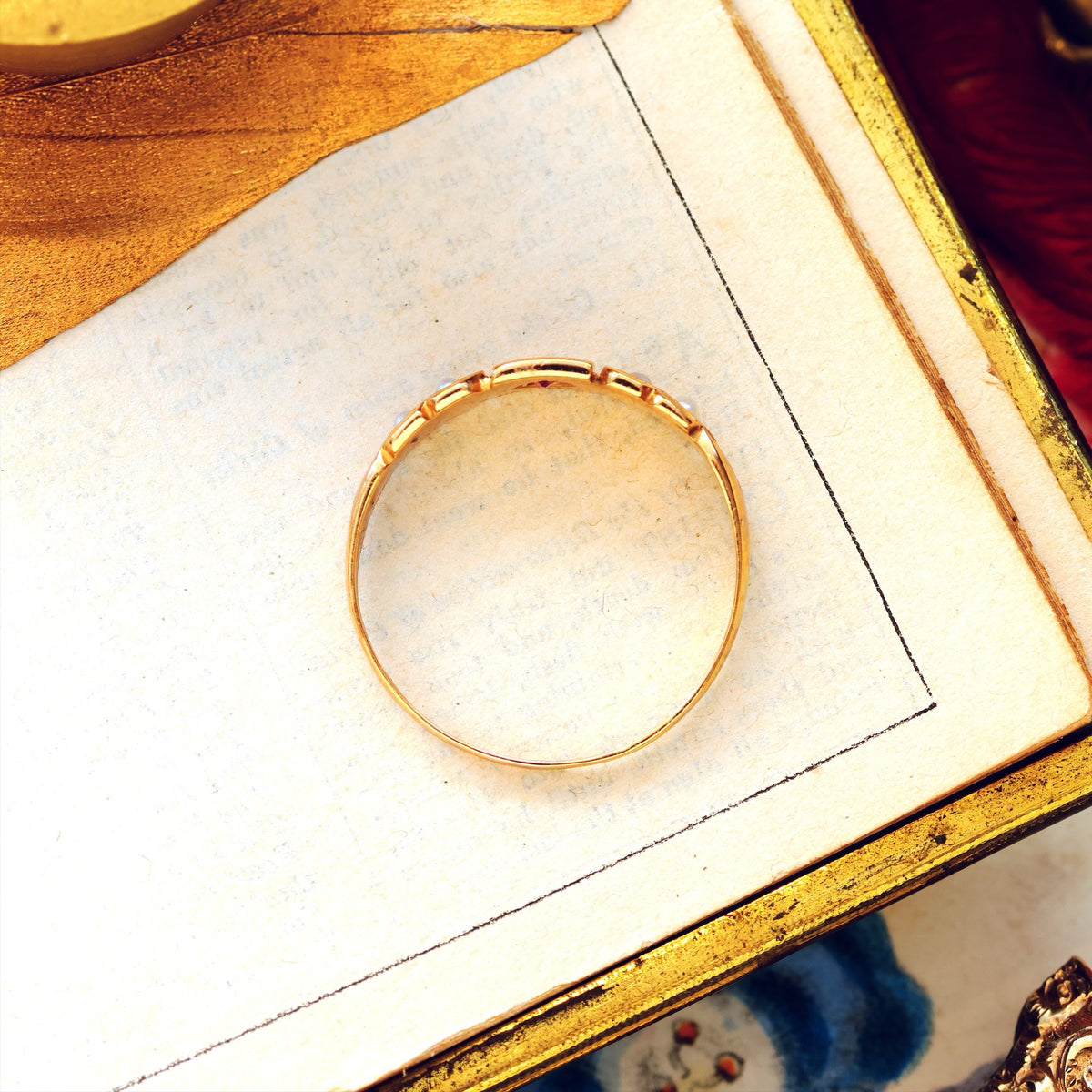 Date 1898 15ct Gold Ruby & Seed Pearl Ring