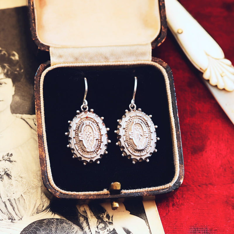 Antique 1880's Silver Aesthetic Movement Earrings