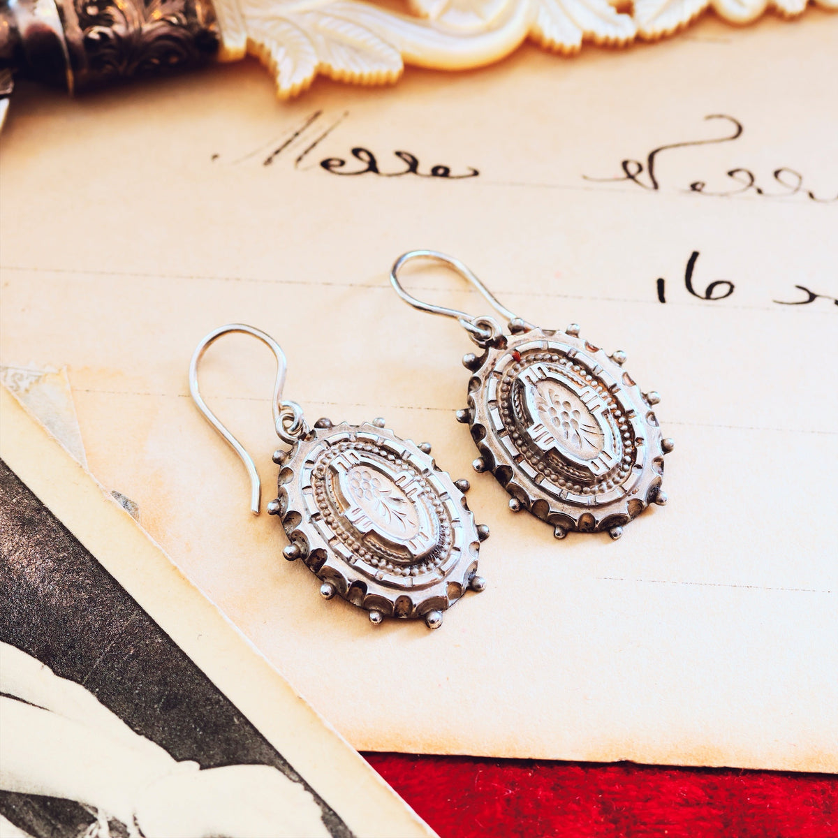 Antique 1880's Silver Aesthetic Movement Earrings