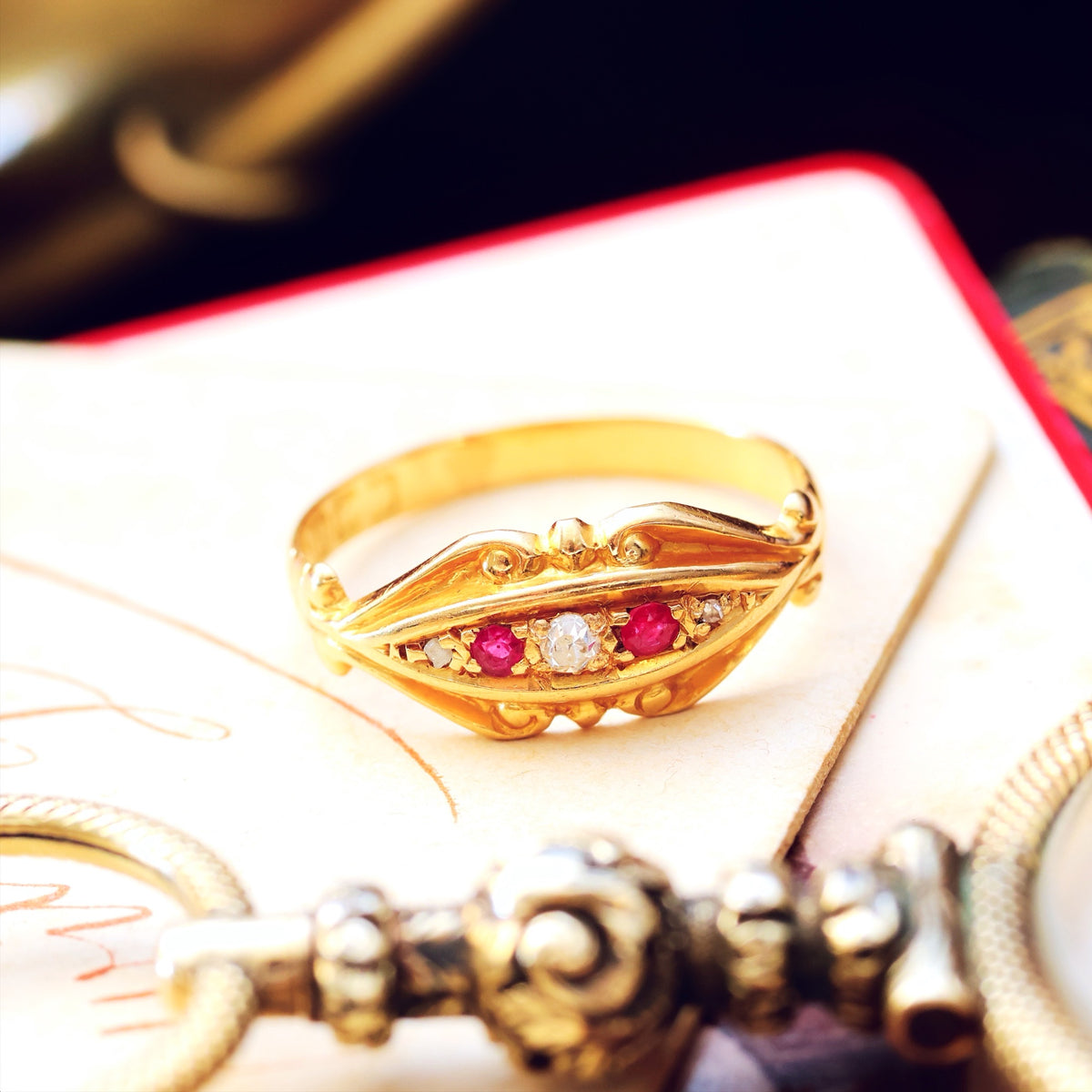 Antique Date 1912 Diamond & Ruby Pinkie Ring