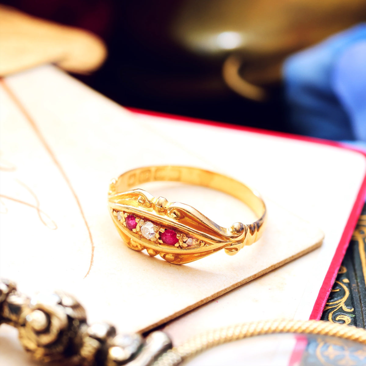 Antique Date 1912 Diamond & Ruby Pinkie Ring