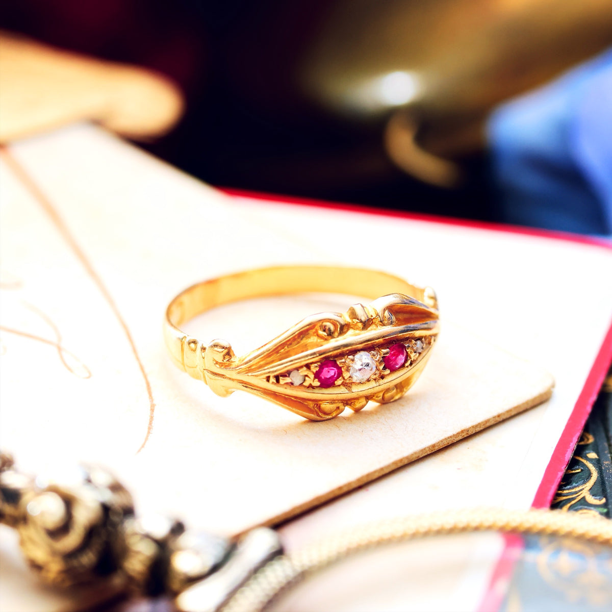 Antique Date 1912 Diamond & Ruby Pinkie Ring