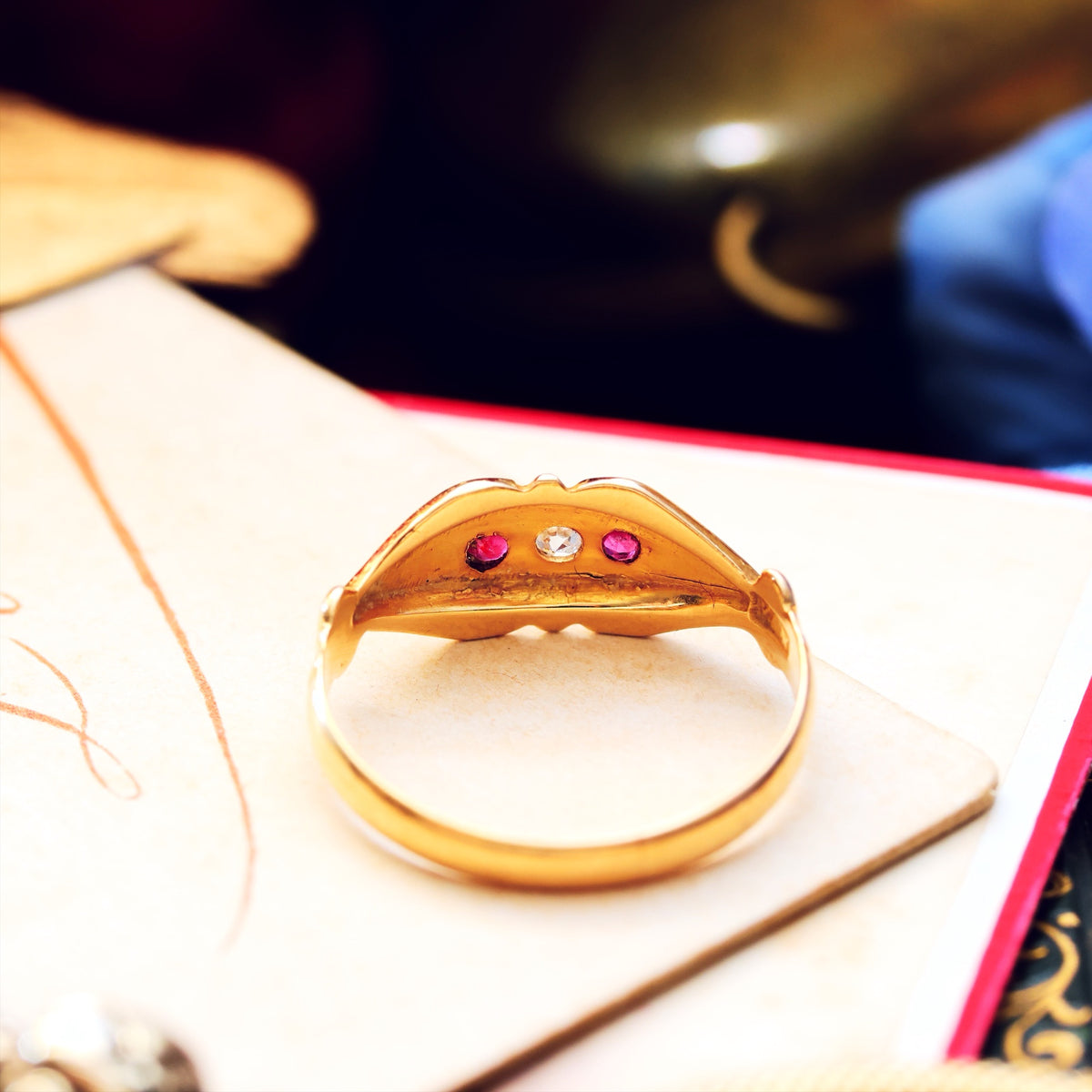 Antique Date 1912 Diamond & Ruby Pinkie Ring