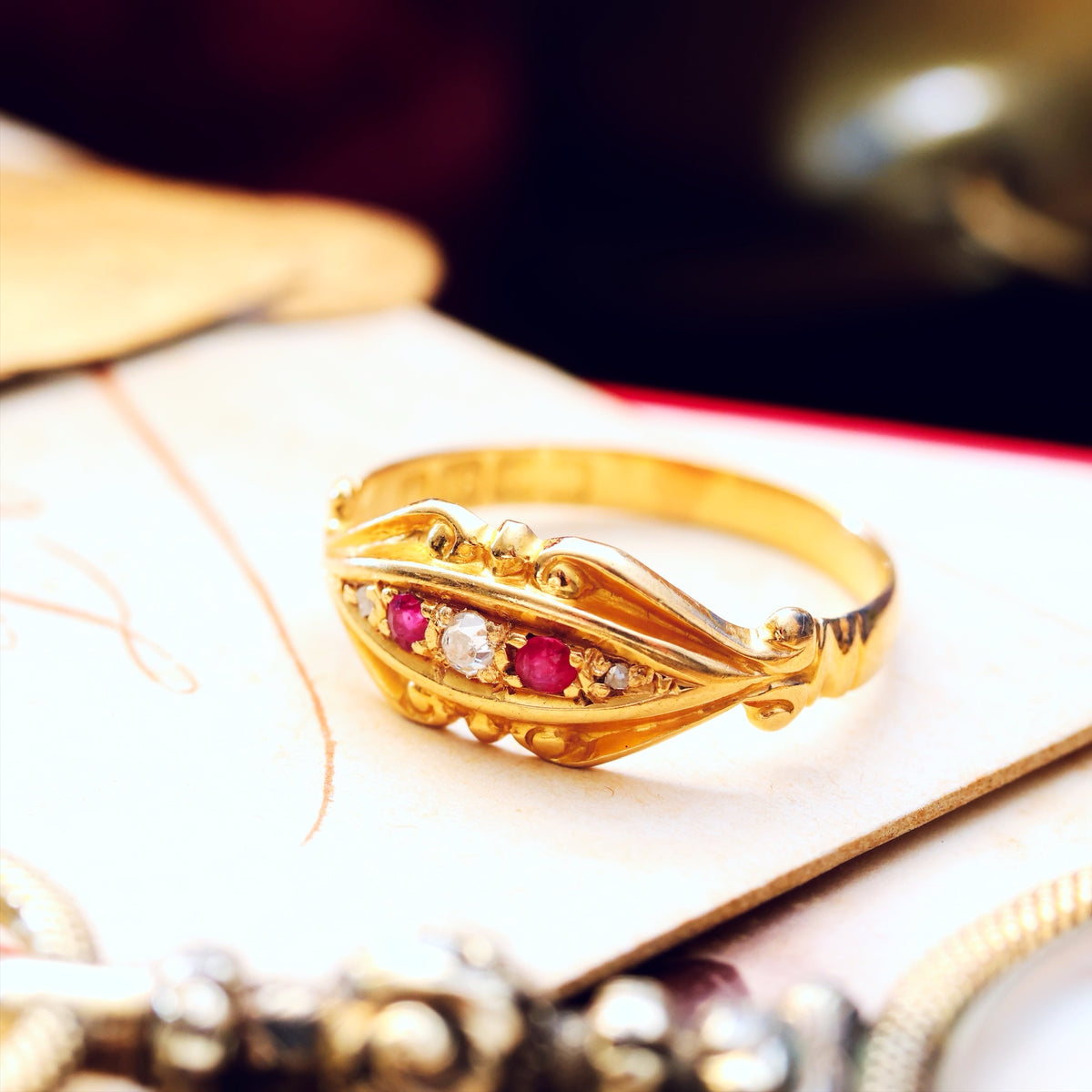 Antique Date 1912 Diamond & Ruby Pinkie Ring