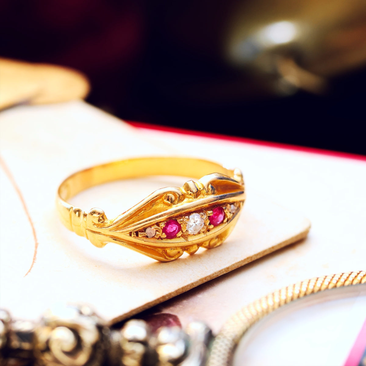 Antique Date 1912 Diamond & Ruby Pinkie Ring