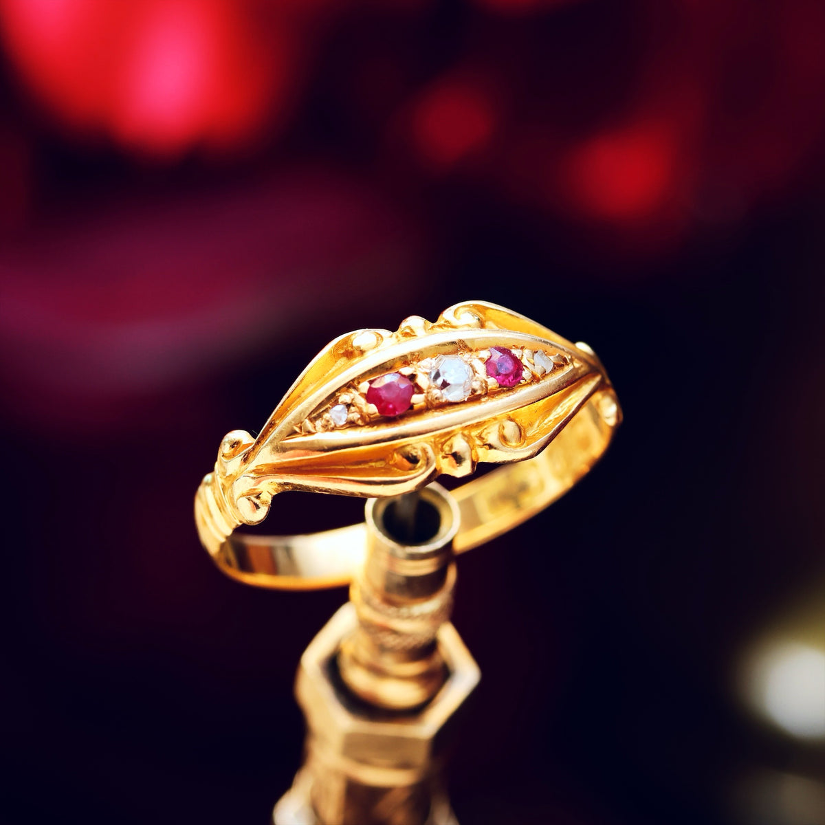Antique Date 1912 Diamond & Ruby Pinkie Ring