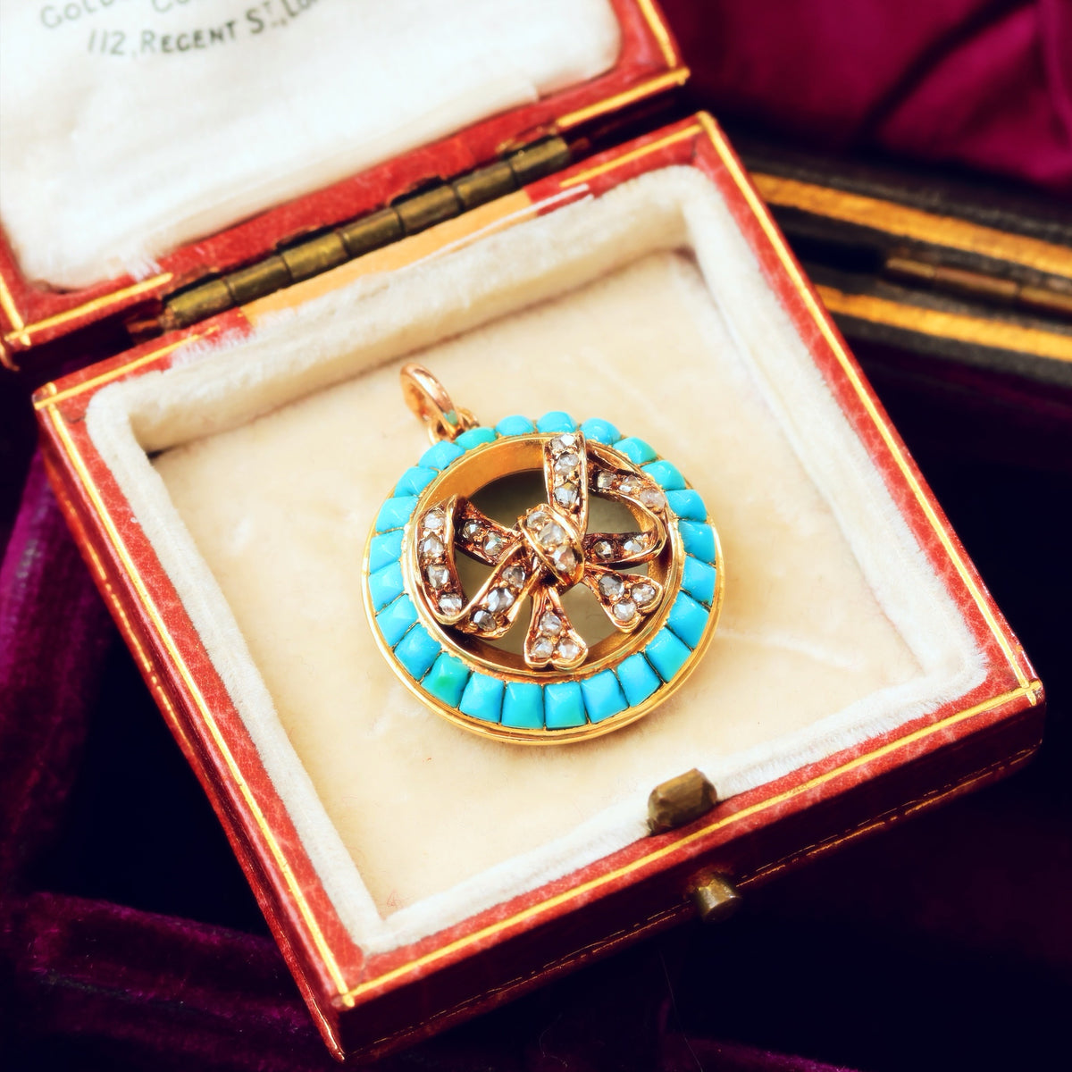 Antique Victorian Turquoise & Diamond Bow Pendant