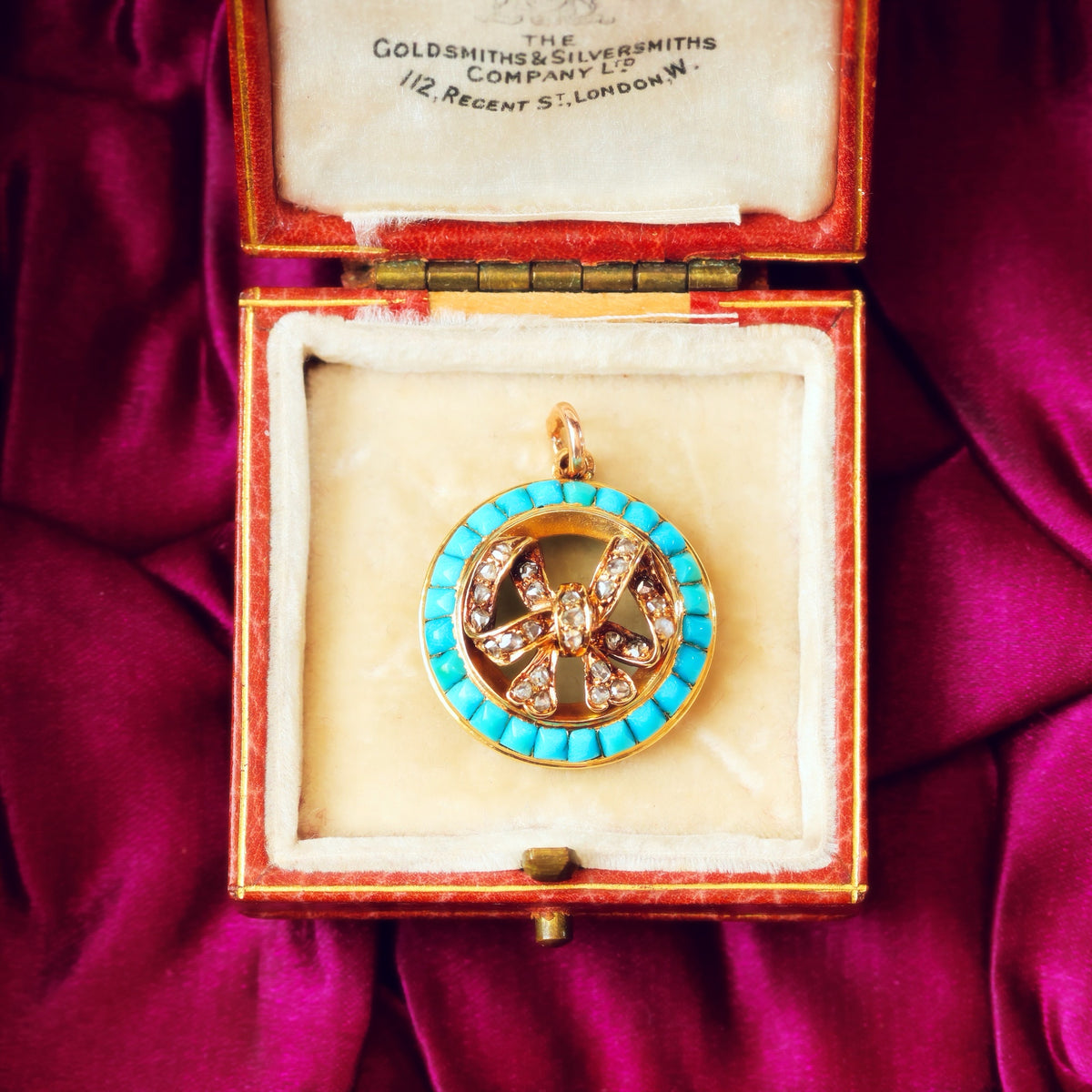 Antique Victorian Turquoise & Diamond Bow Pendant