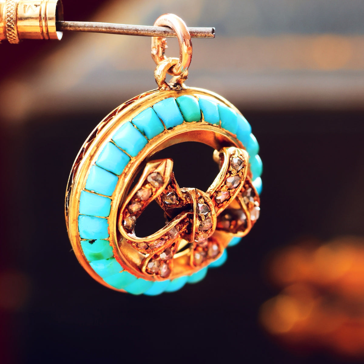 Antique Victorian Turquoise & Diamond Bow Pendant