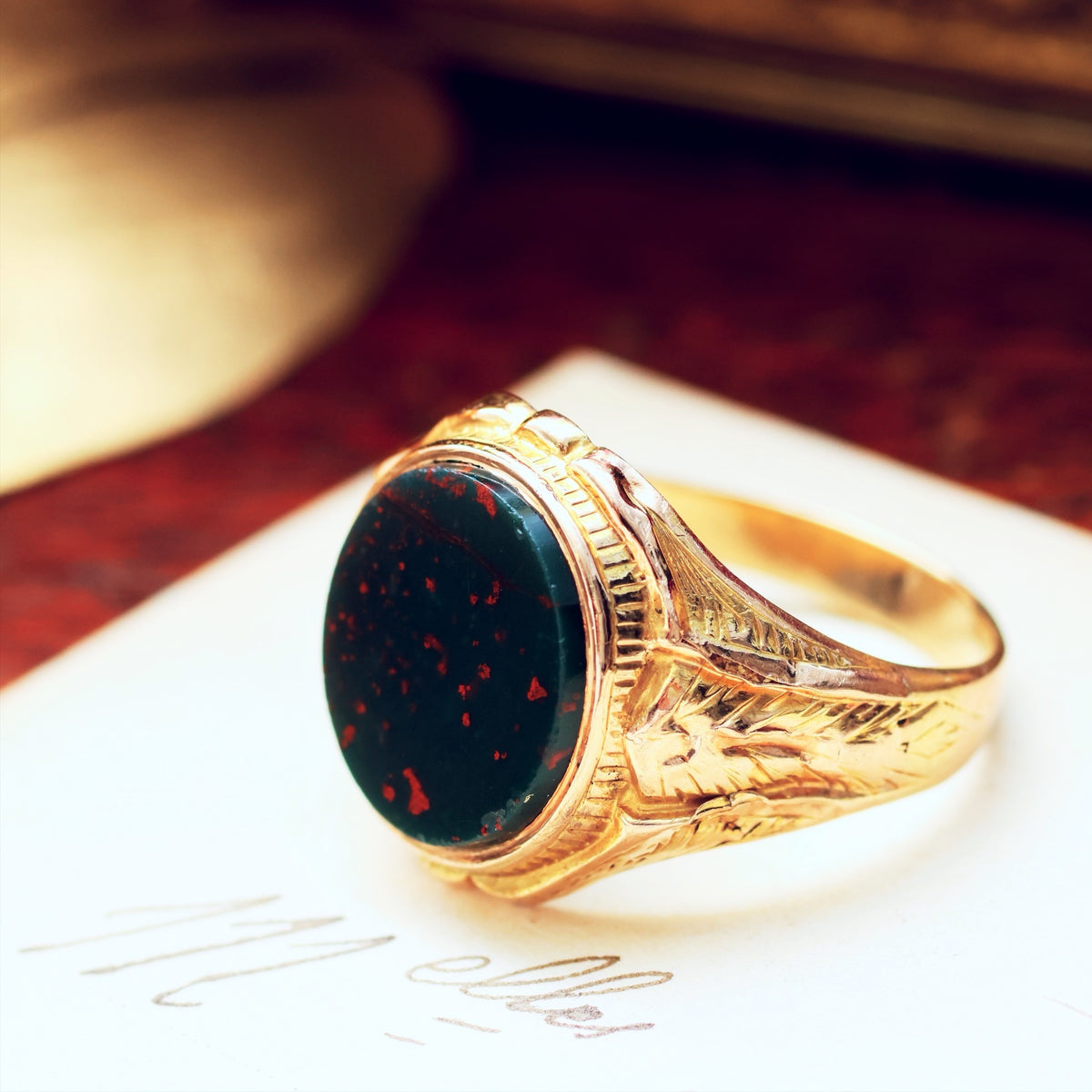 Antique 9ct Gold Bloodstone Signet Ring