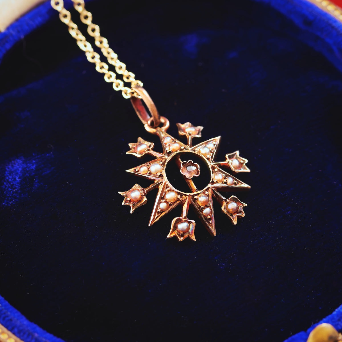 Antique Amethyst & Pearl Starburst Pendant