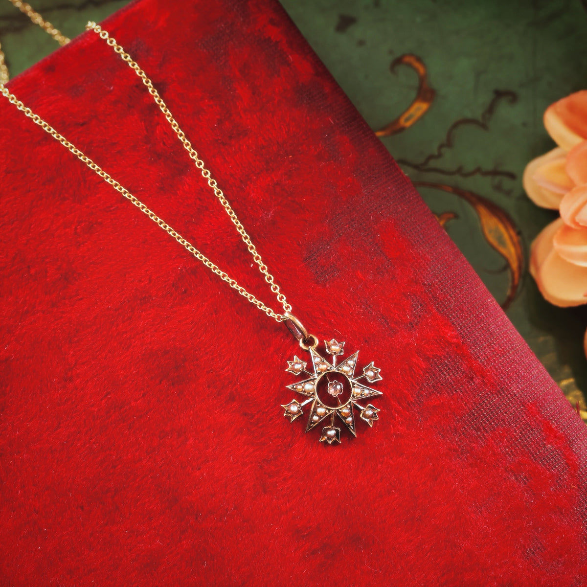 Antique Victorian Amethyst & Pearl Starburst Pendant