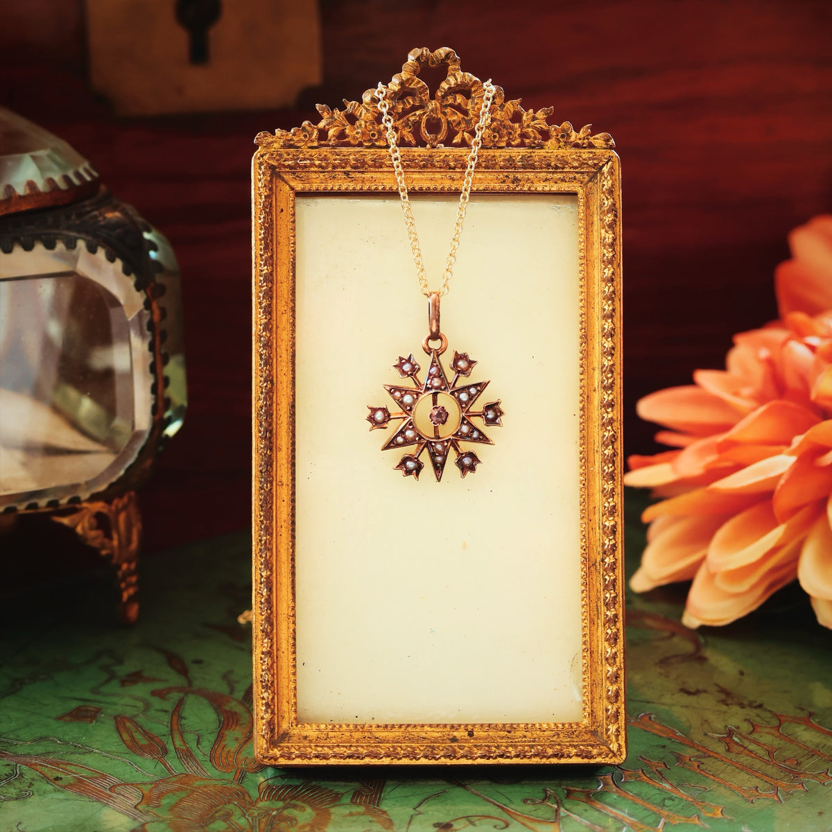 Antique Victorian Amethyst & Pearl Starburst Pendant