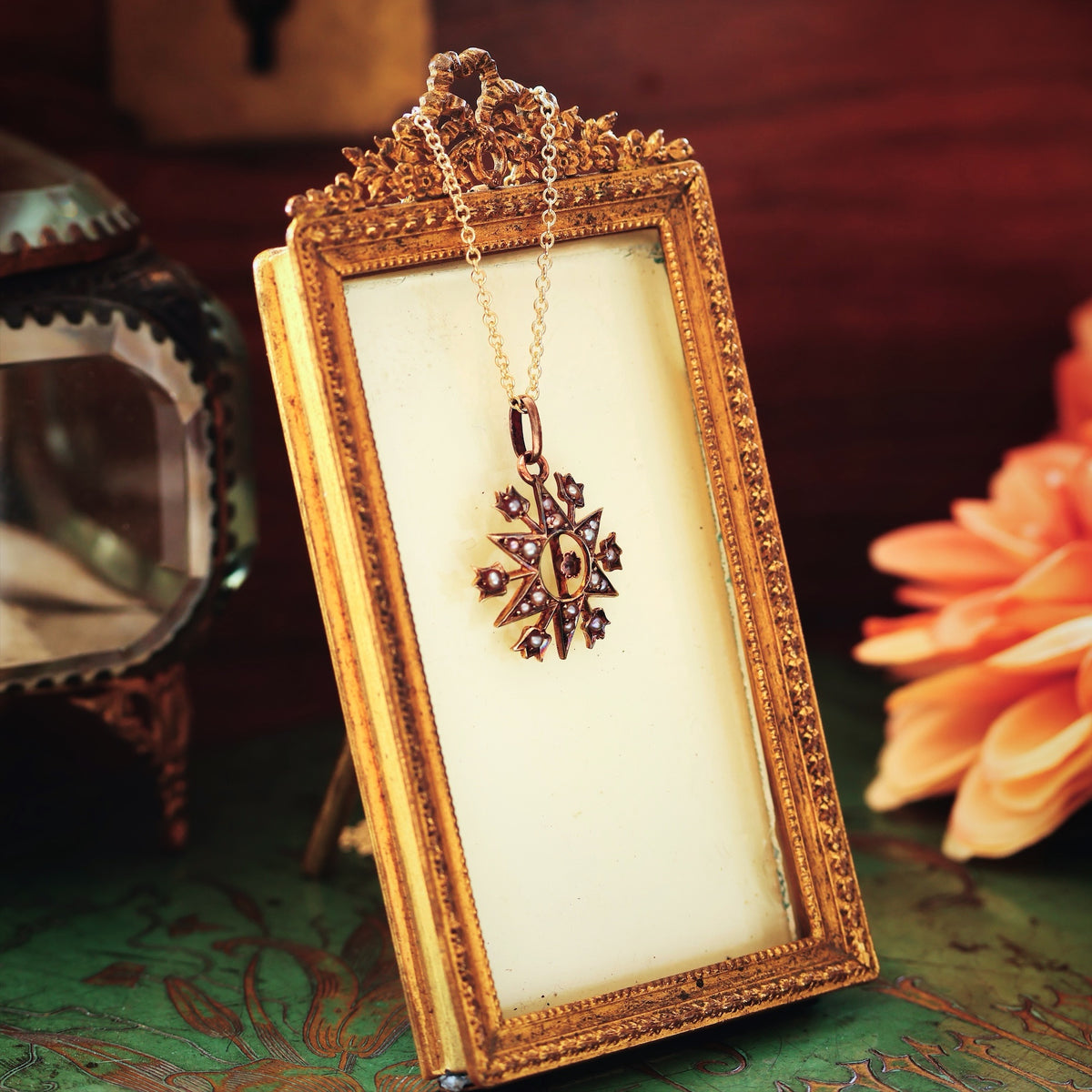 Antique Victorian Amethyst & Pearl Starburst Pendant