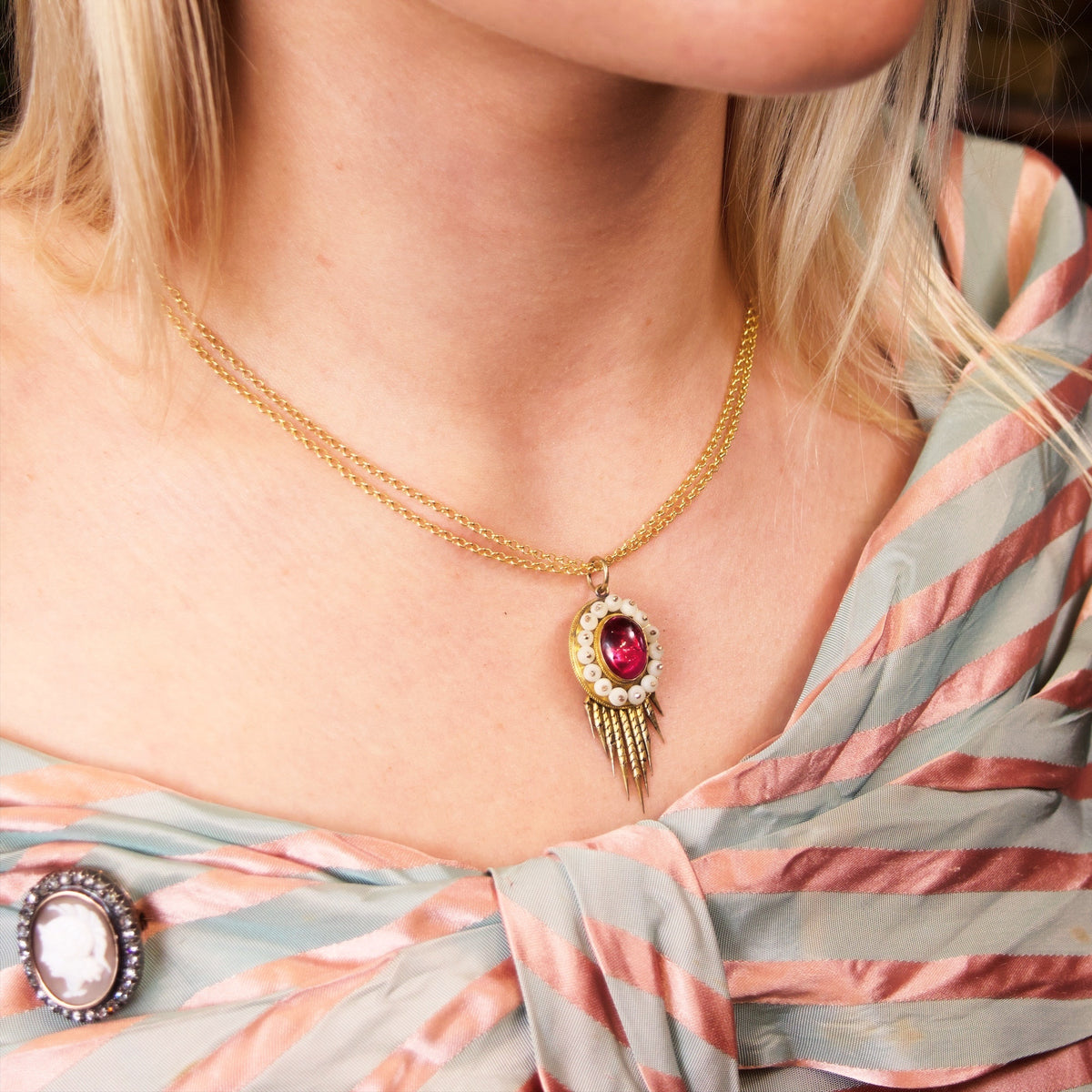Antique Archaeological Revival Foxtail Locket Back Pendant
