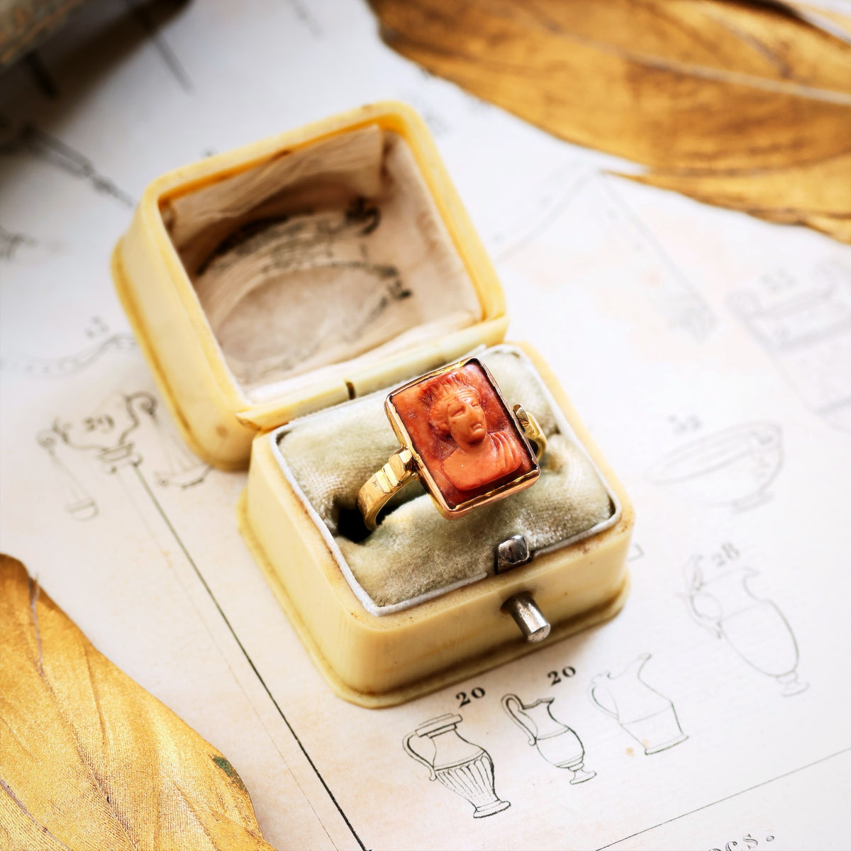 Antique Archaeological Revival Lava Cameo Ring