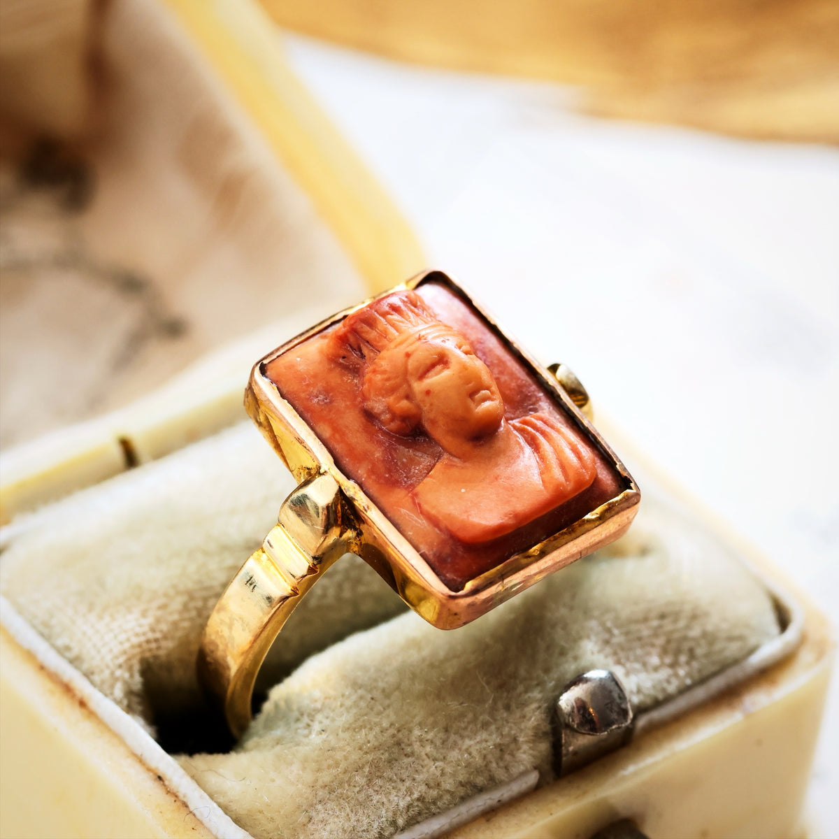 Antique Archaeological Revival Lava Cameo Ring