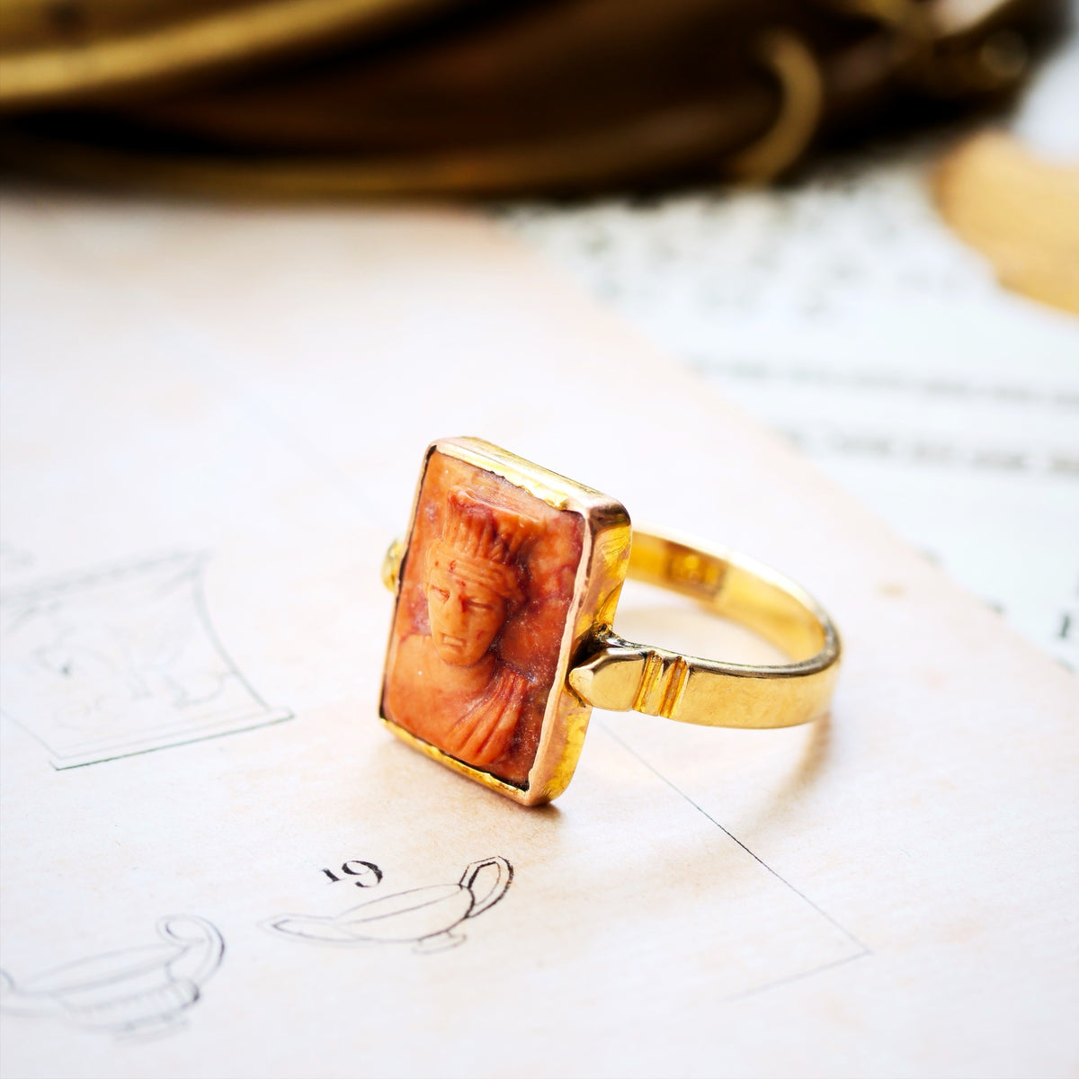 Antique Archaeological Revival Lava Cameo Ring
