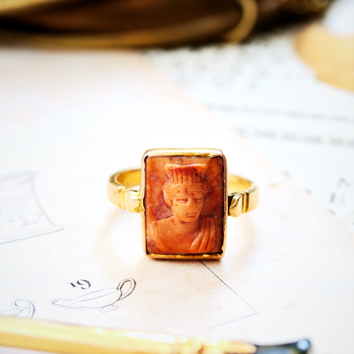 Antique Archaeological Revival Lava Cameo Ring