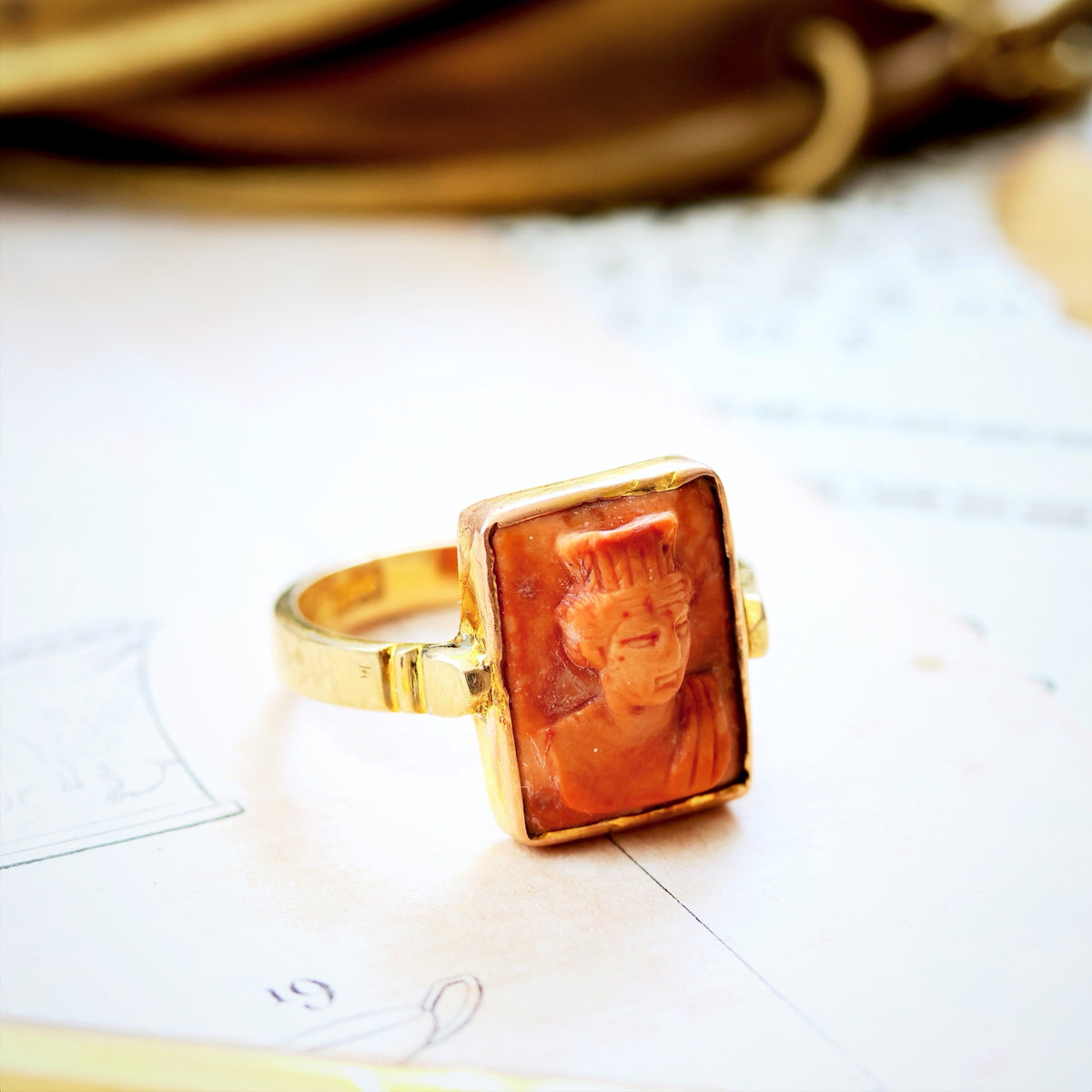 Antique Archaeological Revival Lava Cameo Ring