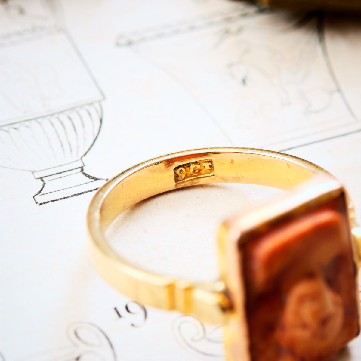 Antique Archaeological Revival Lava Cameo Ring