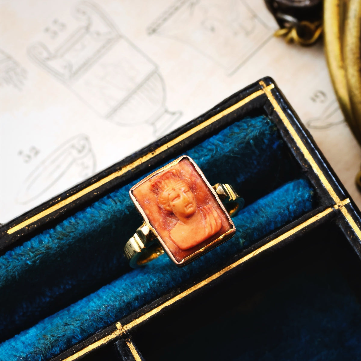 Antique Archaeological Revival Lava Cameo Ring