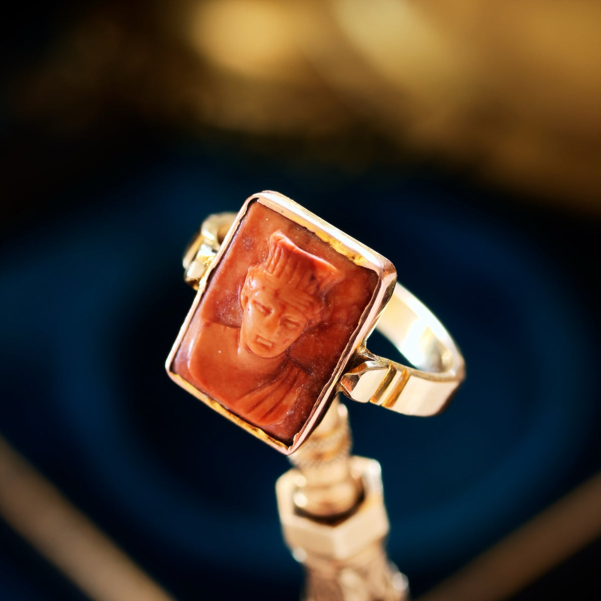 Antique Archaeological Revival Lava Cameo Ring