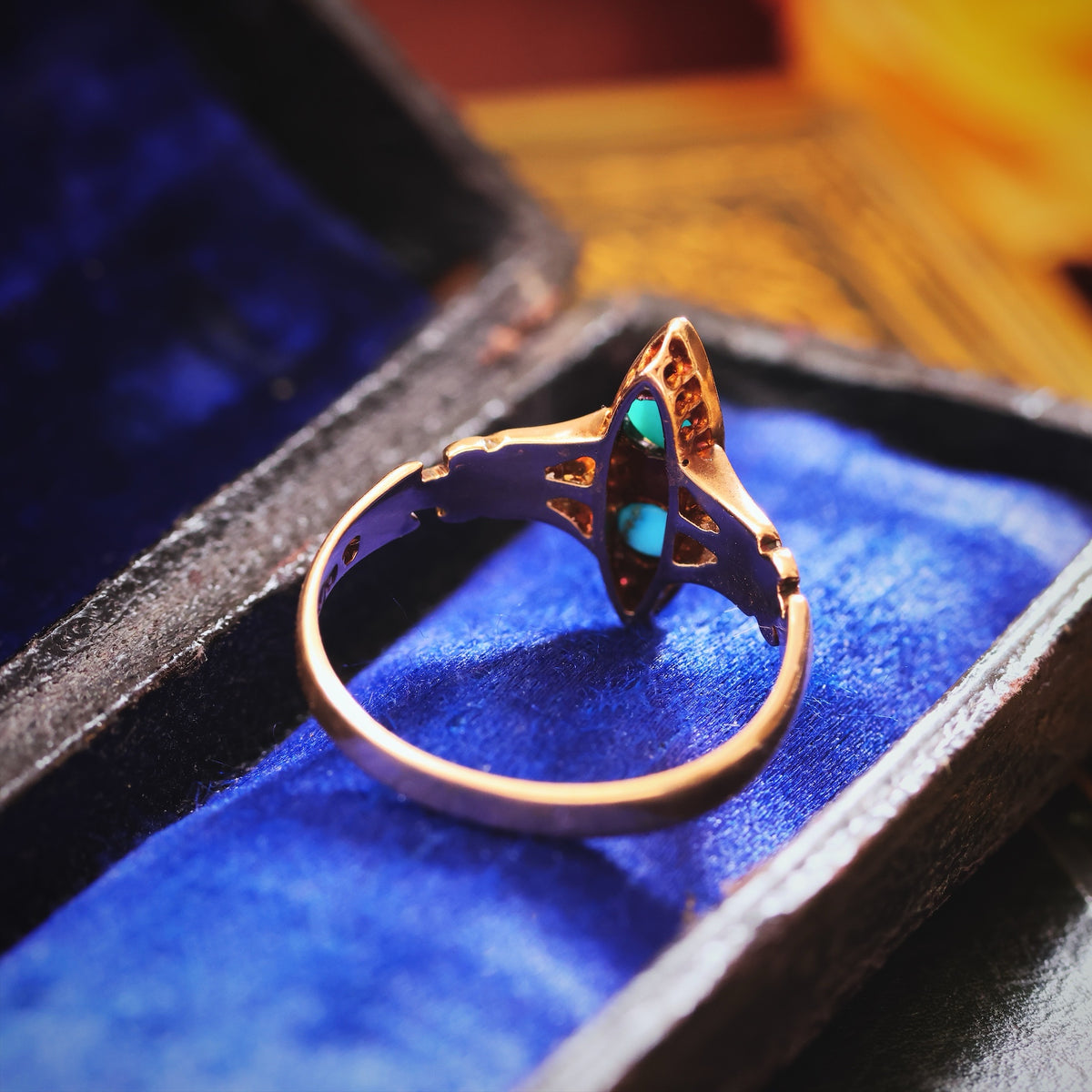 Poetic Antique Art Nouveau Turquoise & Seed Pearl Ring