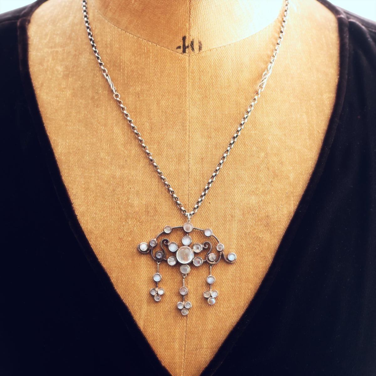 Antique Arts & Crafts Blue Moonstone Necklace