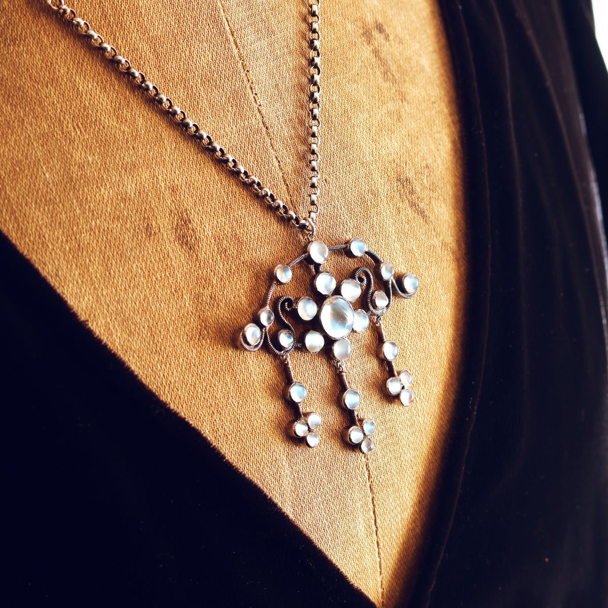 Antique Arts & Crafts Blue Moonstone Necklace