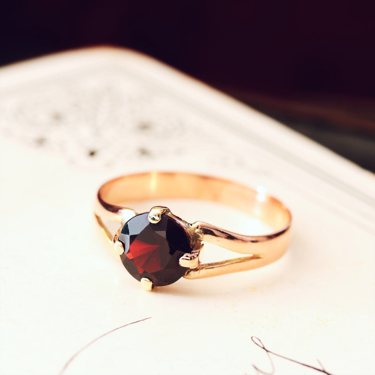 Antique Arts & Crafts Era Garnet Solitaire Ring