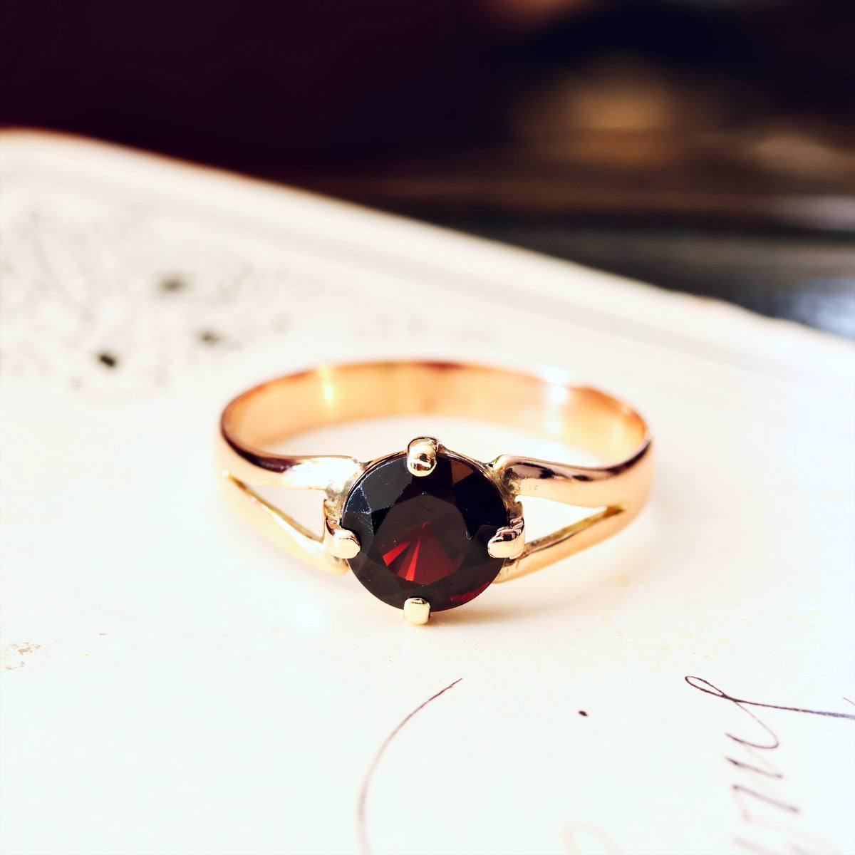 Antique Arts & Crafts Era Garnet Solitaire Ring
