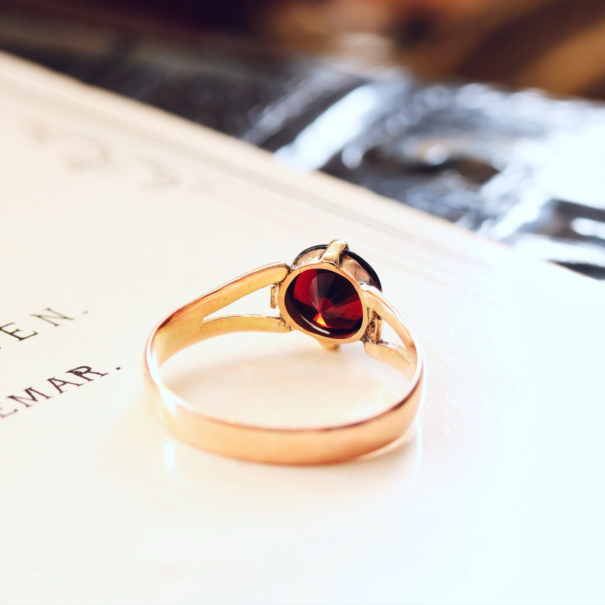 Antique Arts & Crafts Era Garnet Solitaire Ring