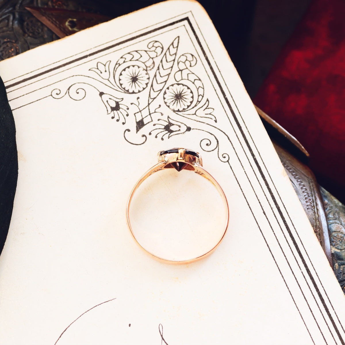 Antique Arts & Crafts Era Garnet Solitaire Ring
